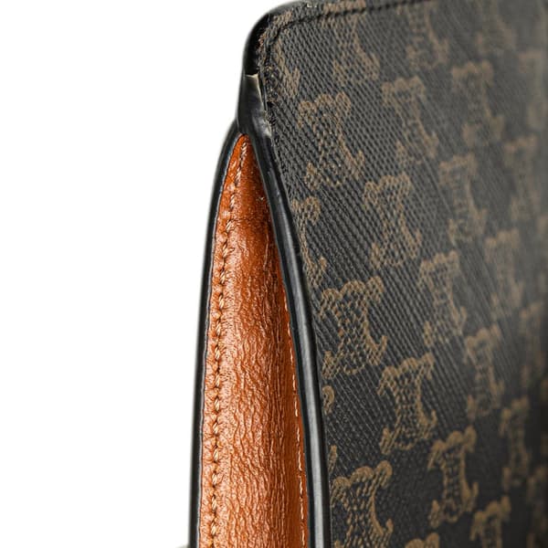 Pre-owned Celine Triomphe Coated Canvas Phone Pouch Flap Crossbody Brown
