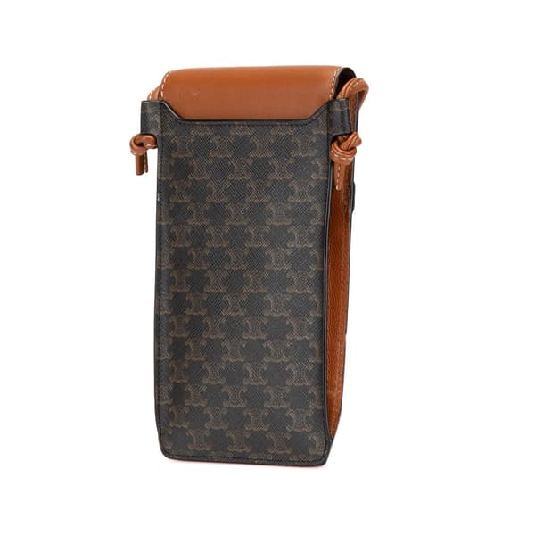 Pre-owned Celine Triomphe Coated Canvas Phone Pouch Flap Crossbody Brown