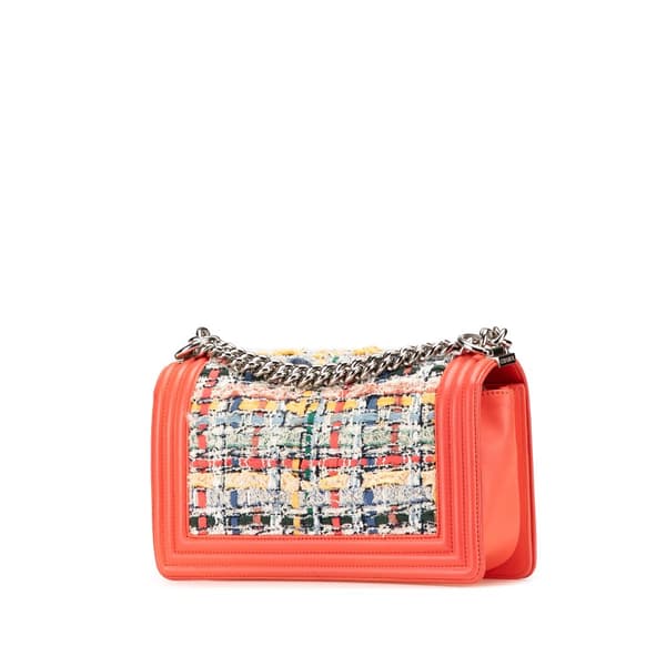Pre-owned Chanel Medium Tweed and Lambskin Boy Flap Orange