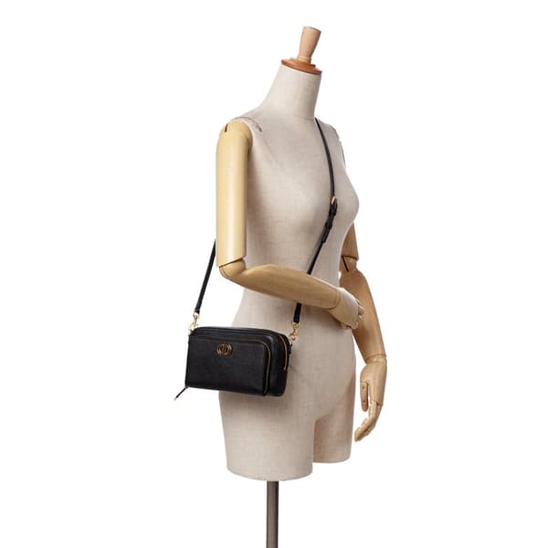Pre-owned Dior Grained Calfskin Caro Double Pouch Black