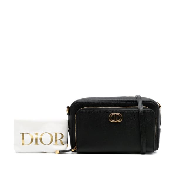 Pre-owned Dior Grained Calfskin Caro Double Pouch Black
