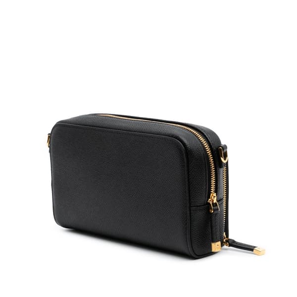 Pre-owned Dior Grained Calfskin Caro Double Pouch Black