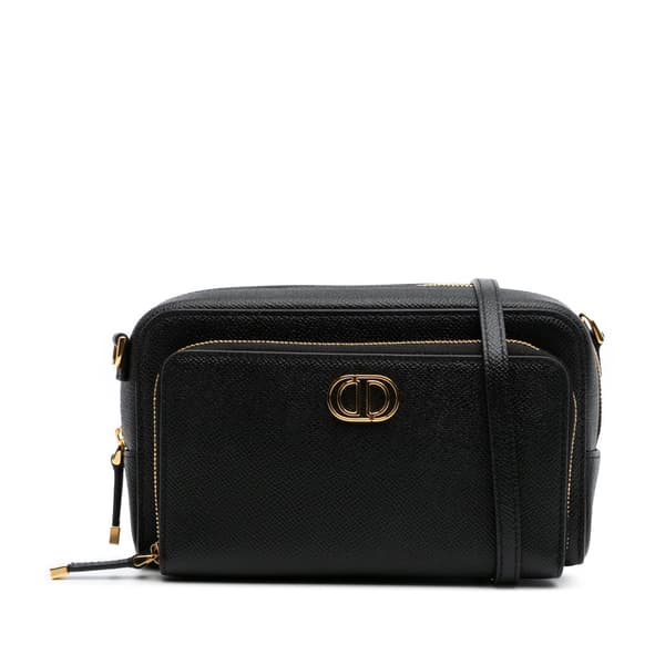 Pre-owned Dior Grained Calfskin Caro Double Pouch Black