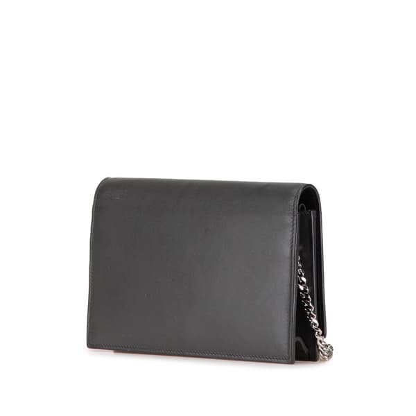 Pre-owned Saint Laurent Smooth Calfskin Monogram Kate Tassel Chain Wallet Gray