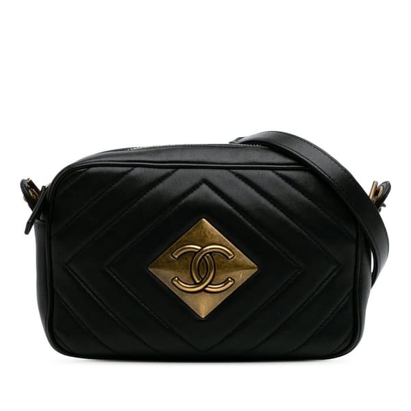 Pre-owned Chanel Chevron Lambskin Pyramid CC Camera Bag Black