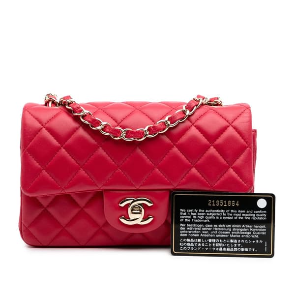 Pre-owned Chanel Mini Rectangular Classic Lambskin Single Flap Pink