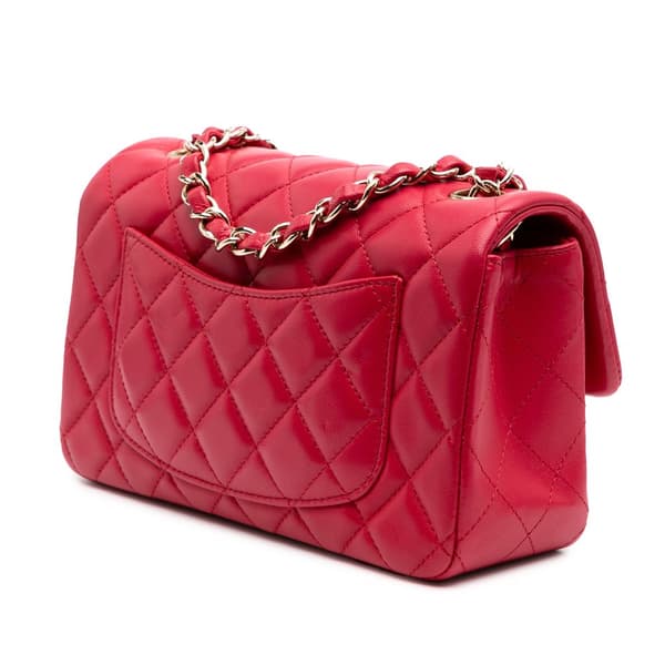 Pre-owned Chanel Mini Rectangular Classic Lambskin Single Flap Pink