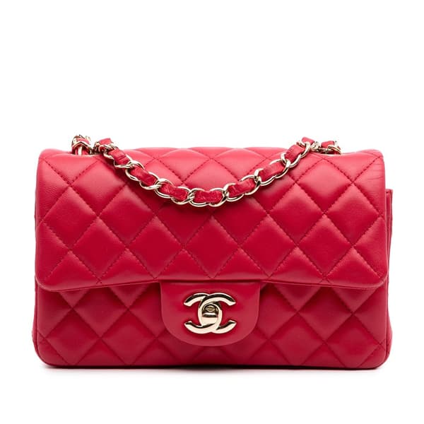 Pre-owned Chanel Mini Rectangular Classic Lambskin Single Flap Pink