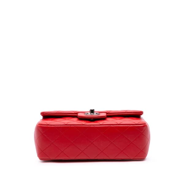 Pre-owned Chanel Mini Rectangular Classic Lambskin Single Flap Red