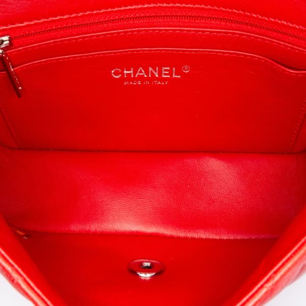 Pre-owned Chanel Mini Rectangular Classic Lambskin Single Flap Red