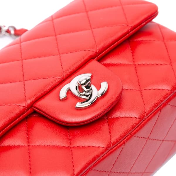 Pre-owned Chanel Mini Rectangular Classic Lambskin Single Flap Red