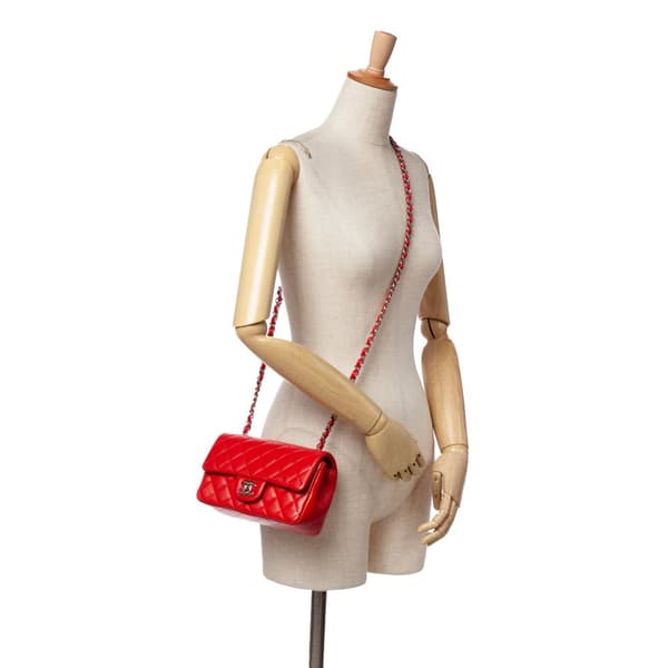 Pre-owned Chanel Mini Rectangular Classic Lambskin Single Flap Red