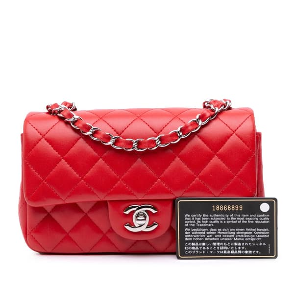 Pre-owned Chanel Mini Rectangular Classic Lambskin Single Flap Red