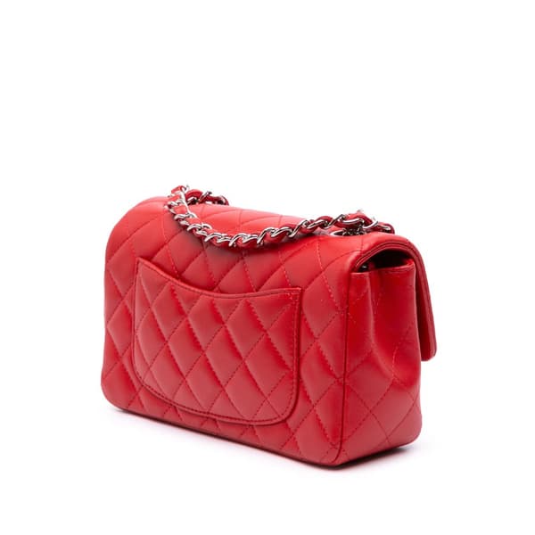Pre-owned Chanel Mini Rectangular Classic Lambskin Single Flap Red
