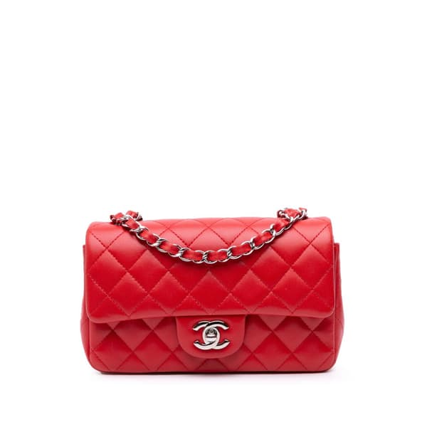 Pre-owned Chanel Mini Rectangular Classic Lambskin Single Flap Red