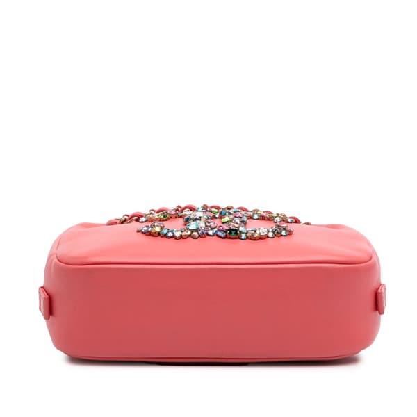 Pre-owned Chanel Lambskin Giant Crystal CC Camera Bag Pink