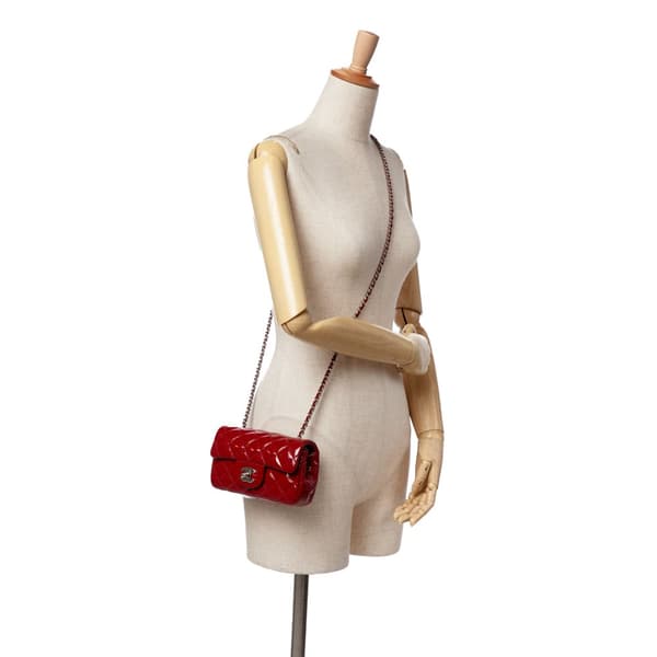 Pre-owned Chanel Extra Mini Rectangular Classic Patent Single Flap Red