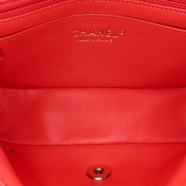 Pre-owned Chanel Mini Rectangular Classic Chevron Lambskin Single Flap Red