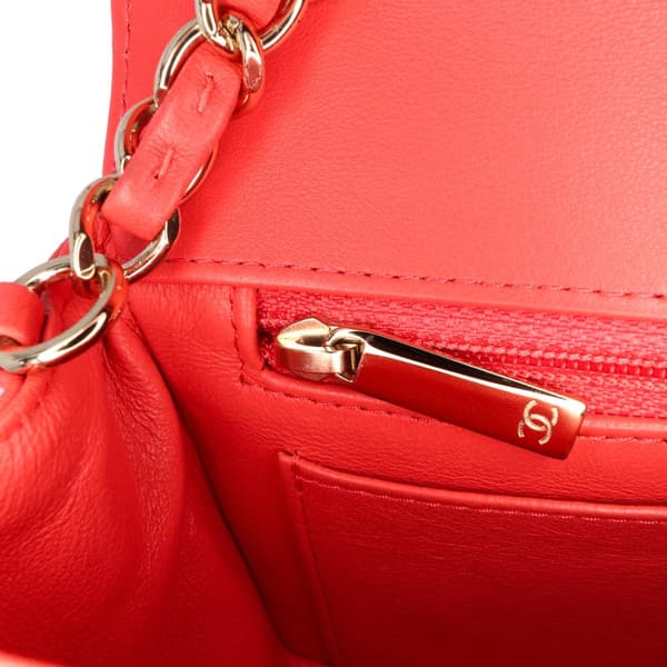Pre-owned Chanel Mini Rectangular Classic Chevron Lambskin Single Flap Red