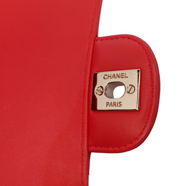 Pre-owned Chanel Mini Rectangular Classic Chevron Lambskin Single Flap Red