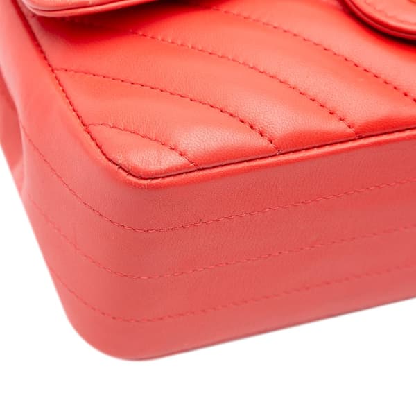 Pre-owned Chanel Mini Rectangular Classic Chevron Lambskin Single Flap Red