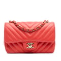 Miniatyrbild 1 av 10: Pre-owned Chanel Mini Rectangular Classic Chevron Lambskin Single Flap Red