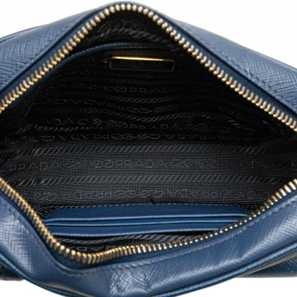Pre-owned Prada Saffiano Push Lock Pocket Camera Bag Blue