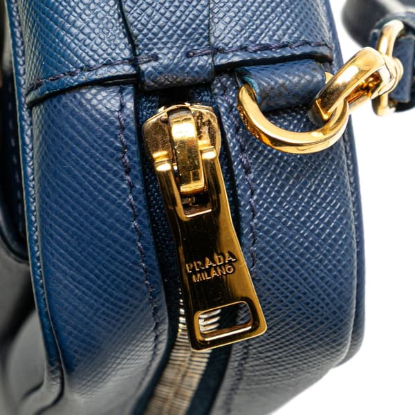 Pre-owned Prada Saffiano Push Lock Pocket Camera Bag Blue