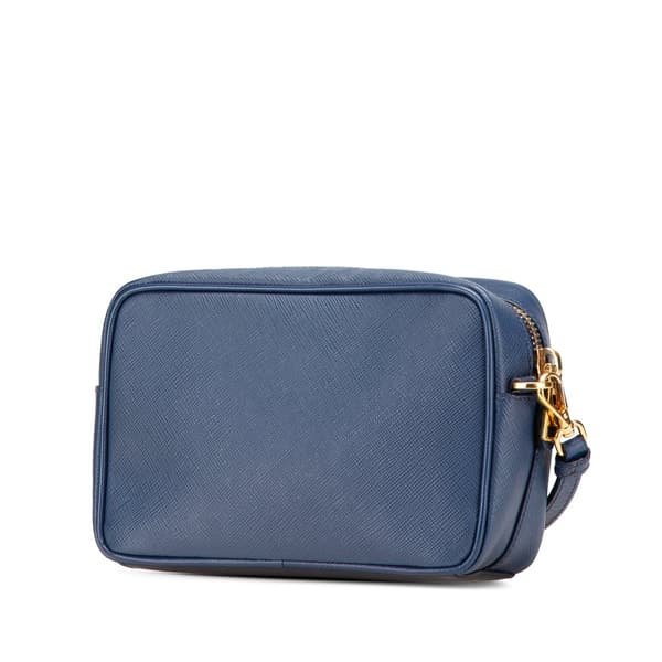 Pre-owned Prada Saffiano Push Lock Pocket Camera Bag Blue