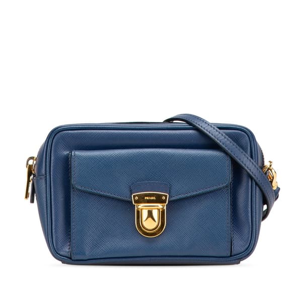 Pre-owned Prada Saffiano Push Lock Pocket Camera Bag Blue