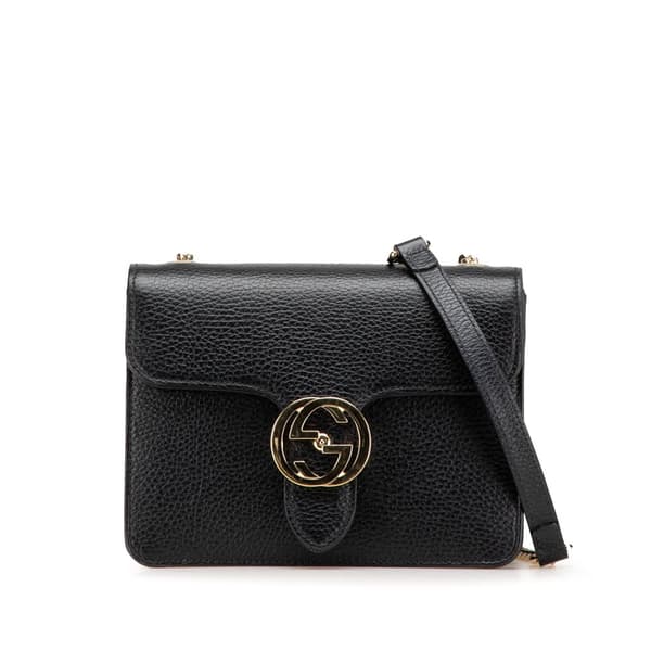 Pre-owned Gucci Small Dollar Calfskin Interlocking G Crossbody Black