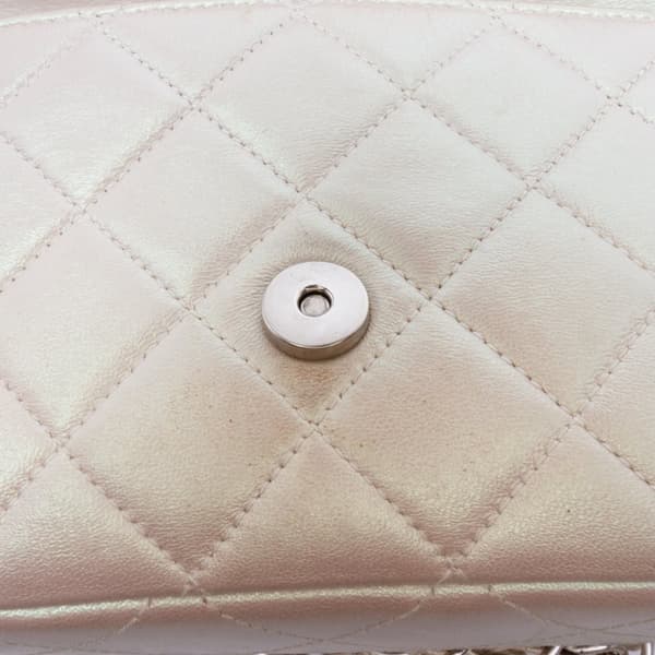 Pre-owned Chanel Mini Rectangular Classic Iridescent Lambskin Single Flap White