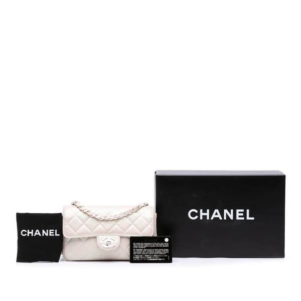 Pre-owned Chanel Mini Rectangular Classic Iridescent Lambskin Single Flap White