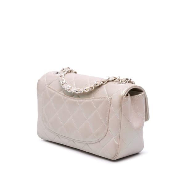 Pre-owned Chanel Mini Rectangular Classic Iridescent Lambskin Single Flap White