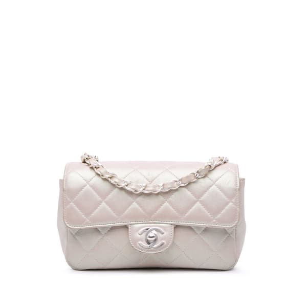 Pre-owned Chanel Mini Rectangular Classic Iridescent Lambskin Single Flap White
