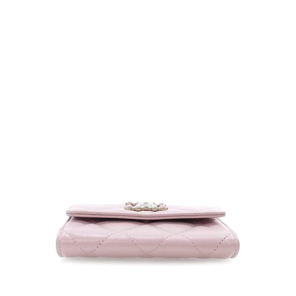 Pre-owned Chanel Quilted Caviar Coco Candy Card Holder on Chain Pink
