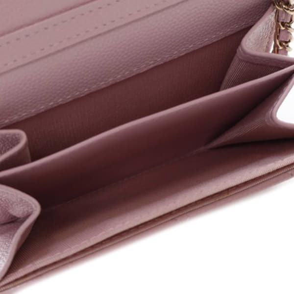 Pre-owned Chanel Quilted Caviar Coco Candy Card Holder on Chain Pink