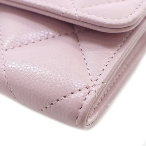 Pre-owned Chanel Quilted Caviar Coco Candy Card Holder on Chain Pink
