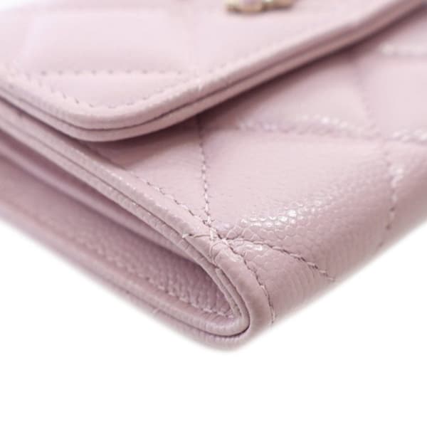 Pre-owned Chanel Quilted Caviar Coco Candy Card Holder on Chain Pink