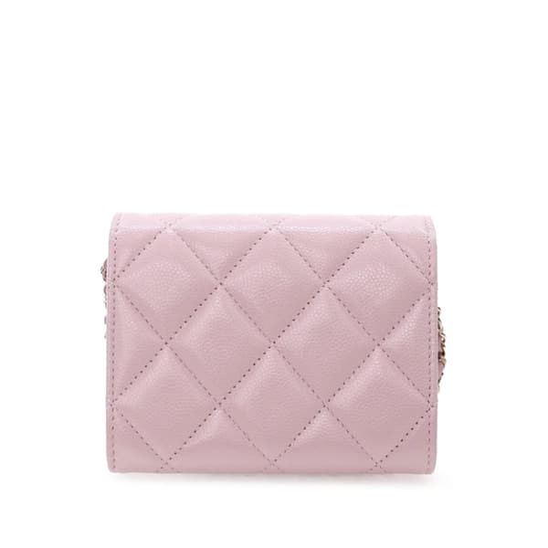 Pre-owned Chanel Quilted Caviar Coco Candy Card Holder on Chain Pink