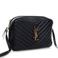 Miniatyrbild 3 av 10: Pre-owned Saint Laurent Matelasse Leather Monogram Lou Camera Bag Black