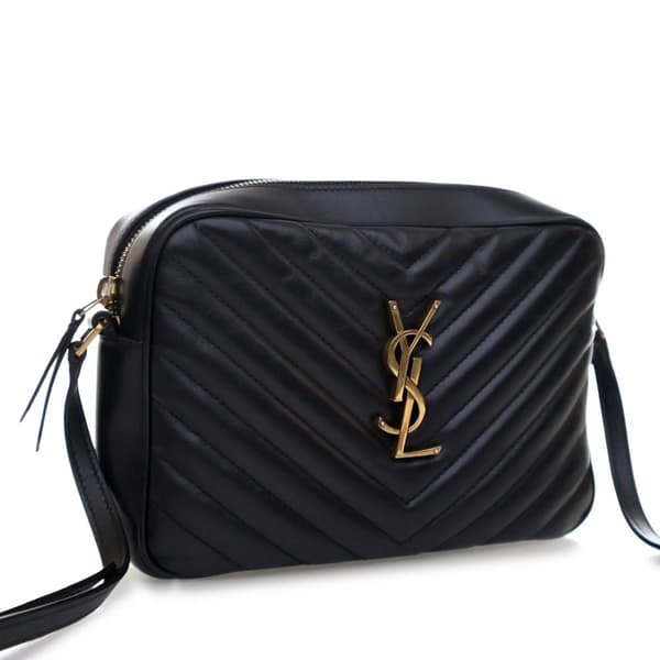 Pre-owned Saint Laurent Matelasse Leather Monogram Lou Camera Bag Black
