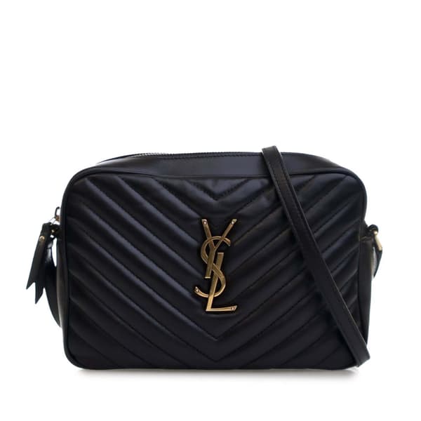 Pre-owned Saint Laurent Matelasse Leather Monogram Lou Camera Bag Black