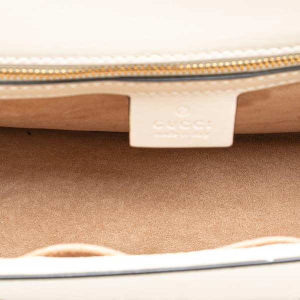 Pre-owned Gucci Small Floral Embroidered Leather Sylvie Crossbody White