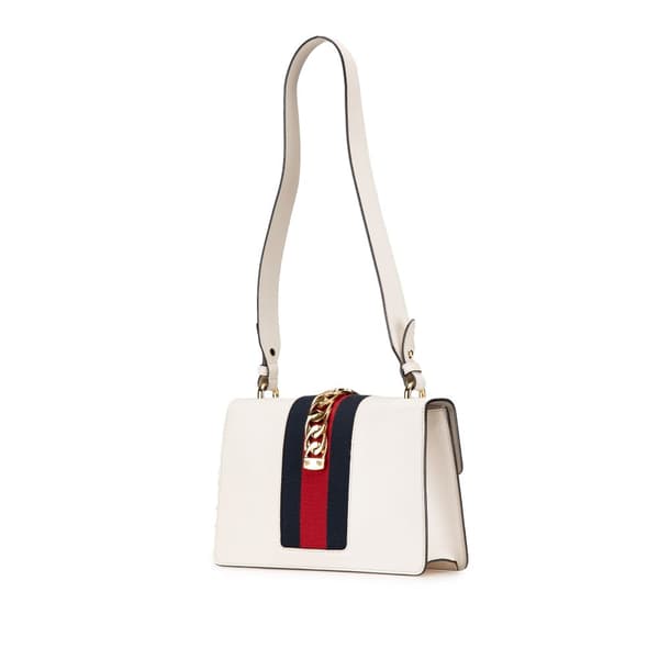 Pre-owned Gucci Small Floral Embroidered Leather Sylvie Crossbody White