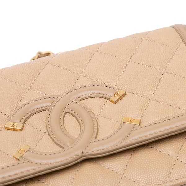 Pre-owned Chanel Caviar CC Filigree Wallet On Chain Brown