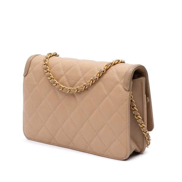 Pre-owned Chanel Caviar CC Filigree Wallet On Chain Brown