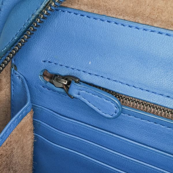 Pre-owned Bottega Veneta Nappa Intrecciato Zip Around Wallet On Chain Blue