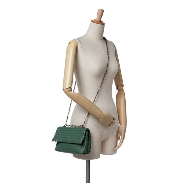 Pre-owned Bottega Veneta Baby Nappa Intrecciato Olimpia Crossbody Green