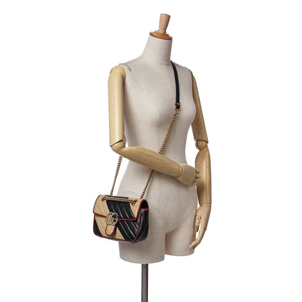 Pre-owned Gucci Mini GG Marmont Matelasse Leather Torchon Flap Crossbody Brown